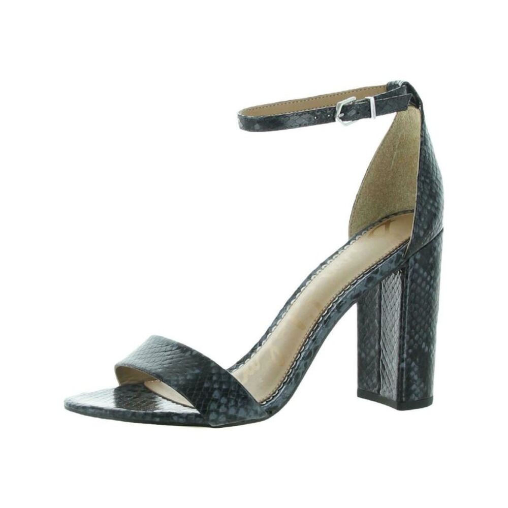 NWT SAM EDELMAN Womens Black Snakeskin Yaro Round Toe Leather Sandals 7.5 M